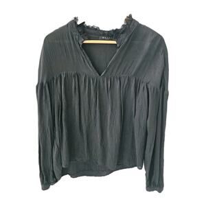 Maven West Women's Medium Blouse Black 100% Cupro Sheer Soft Romantic Dark Goth